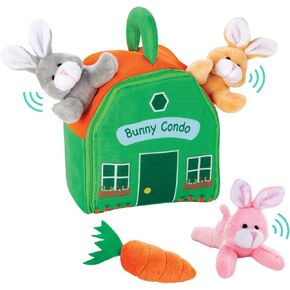 Etna 5-Piece Bunny Condo Play Set with Sounds - Stuffed Rabbit Carrier and Tiny Plush Bunnies for Imaginative Play