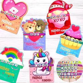LINAYE Valentines Day Cards for Kids Classroom, 22 Pack Valentines Gift Cards with Friendship Bead Bracelets, Valentines Gift Exchange for Boys Girls, Valentines Party Favors Supplies for Kids
