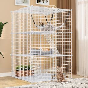 YITAHOME قفص قطط داخلي Catio DIY Cat مرفقات معدنية للقطط روضة أطفال 3 طبقات بيوت الحيوانات الأليفة مع أرجوحة كبيرة جدًا لـ 1-2 قطط أرنب أبيض in Kuwait