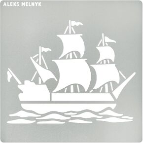 Aleks Melnyk No.474 Metal Stencil, Sailing Ship, Pirate Transport, Small Stencil, 1 PCS, Template for Wood Burning, Engraving, Crafting, Scrapbook