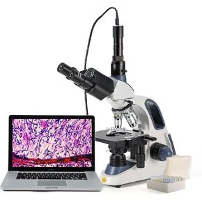 SWIFT Compound trinocular Microscope, 40X-2500X Digital Lab trinocular Compound LED Microscope with 3MP USB Camera and Slides,Mechanical Stage