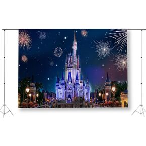 KUKUSOUL 7x5ft Castle Night Backdrop Fireworks Background for Children and Girl Birthday Party Photo Video Shooting Props KU683