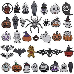 80 قطعة من سحر الهالوين الفضي العتيق لصنع المجوهرات، قبعة ساحر شبح اليقطين، هيكل جمجمة الخفافيش، سحر الهالوين لقلادة DIY، سوار، أقراط، صنع المجوهرات (M722) in Kuwait