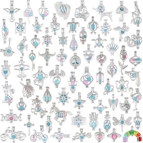 SHUHONEY Cute Pearl Bead Cage Pendants Bulk for Women Aromatherapy Diffuser Necklace Lockets Jewelry Making Charms for Kids Bracelet Fun Christmas Gifts