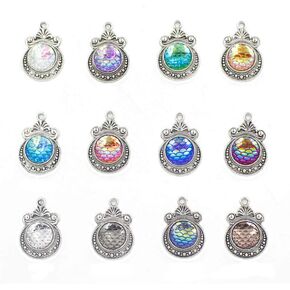 Acxico Mermaid Scale Charm or Pendant (15Pcs), Zinc Alloy Metal, Lead-Nickel Free, Handmade, Fancy Mermaid Charms Mix