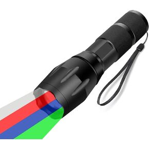 WAYLLSHINE 4 in 1 Multicolor Red Green Blue White Flashlight, Single Mode White Red Green Blue Light Flashlight, White Red Green Blue LED Red Green Blue White Red Light for Outdoor Activities