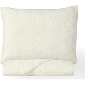 California Design Den Hand-Quilted Quilt Twin Size, 100% Cotton Fabric, 2 Piece Ivory Quilt Twin Set, All Season Lightweight, Pre-Softened, Diamond Pattern (Creamy Ivory)