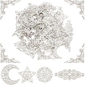 PH PandaHall Filigree Connector Charms Corner Protectors Embellishments Hollow Triangle Wrap Connector with Flower Filigree Pendant Links Resin Fillers for Jewelry Making