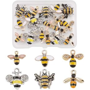 Pandahall 24pcs 6styles Enamel Bee Charms Beads Pendants Mixed Crystal Honeybee Enamel Charms Yellow Bee Charms Collection for DIY Earrings Necklace Jewelry Making Supplies Accessories