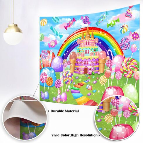 Mocsicka Sweet Candyland Backdrop Lollipop Sweetest Candy Theme Birthday Party Decoration for Girl Candy Ice Cream Castle Rainbow Party Banner Sweetest Day Wall Decorations(82''x60'') in Saudi Arabia