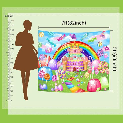 Mocsicka Sweet Candyland Backdrop Lollipop Sweetest Candy Theme Birthday Party Decoration for Girl Candy Ice Cream Castle Rainbow Party Banner Sweetest Day Wall Decorations(82''x60'') in Saudi Arabia