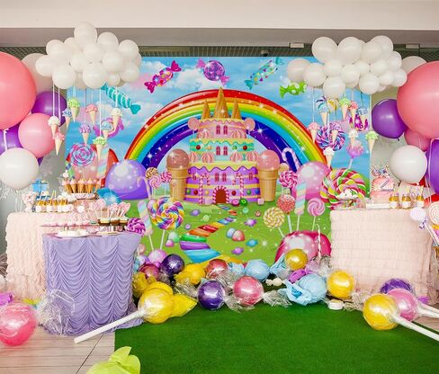 Mocsicka Sweet Candyland Backdrop Lollipop Sweetest Candy Theme Birthday Party Decoration for Girl Candy Ice Cream Castle Rainbow Party Banner Sweetest Day Wall Decorations(82''x60'') in Saudi Arabia