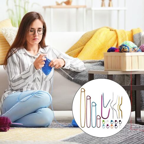 20 قطعة من حاملات غرز الكابلات من Maxin، إبرة حياكة من الألومنيوم القوي المختلط الألوان وإبرة الحياكة وإبزيم علامة وأداة خياطة الحياكة in Kuwait