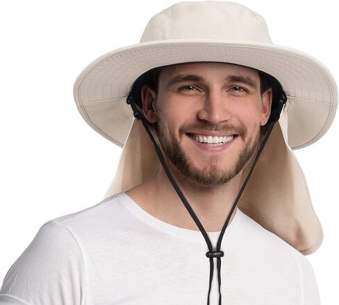 قبعة شمس Tirrinia مع غطاء للرقبة للرجال، قبعة صيد بحافة عريضة، عامل حماية من الأشعة فوق البنفسجية 50+ قبعات مقاومة للماء قابلة للطي، صيد الأسماك والتخييم والمشي لمسافات طويلة in Kuwait
