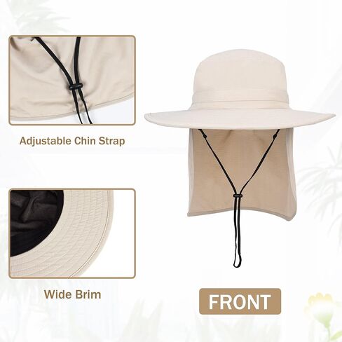 قبعة شمس Tirrinia مع غطاء للرقبة للرجال، قبعة صيد بحافة عريضة، عامل حماية من الأشعة فوق البنفسجية 50+ قبعات مقاومة للماء قابلة للطي، صيد الأسماك والتخييم والمشي لمسافات طويلة in Kuwait