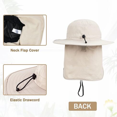 قبعة شمس Tirrinia مع غطاء للرقبة للرجال، قبعة صيد بحافة عريضة، عامل حماية من الأشعة فوق البنفسجية 50+ قبعات مقاومة للماء قابلة للطي، صيد الأسماك والتخييم والمشي لمسافات طويلة in Kuwait