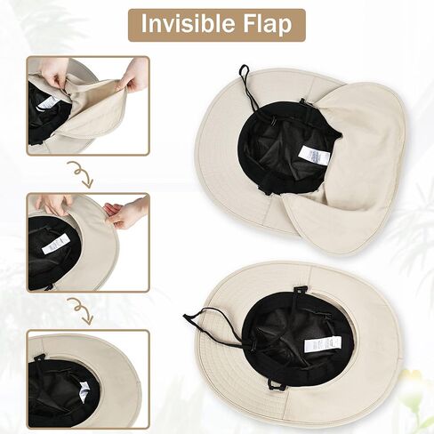 قبعة شمس Tirrinia مع غطاء للرقبة للرجال، قبعة صيد بحافة عريضة، عامل حماية من الأشعة فوق البنفسجية 50+ قبعات مقاومة للماء قابلة للطي، صيد الأسماك والتخييم والمشي لمسافات طويلة in Kuwait