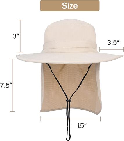 قبعة شمس Tirrinia مع غطاء للرقبة للرجال، قبعة صيد بحافة عريضة، عامل حماية من الأشعة فوق البنفسجية 50+ قبعات مقاومة للماء قابلة للطي، صيد الأسماك والتخييم والمشي لمسافات طويلة in Kuwait