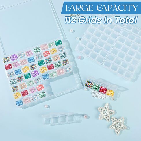 حاويات تخزين الخرز اليدوية من ISKYBOB 112 فتحة، منظم الخرز البلاستيكي، صندوق تخزين أحجار الراين، حقيبة تخزين فنية قابلة للحمل، منظمات تطريز ذات سعة كبيرة لفن الرسم 5D، حرفة يدوية in Kuwait