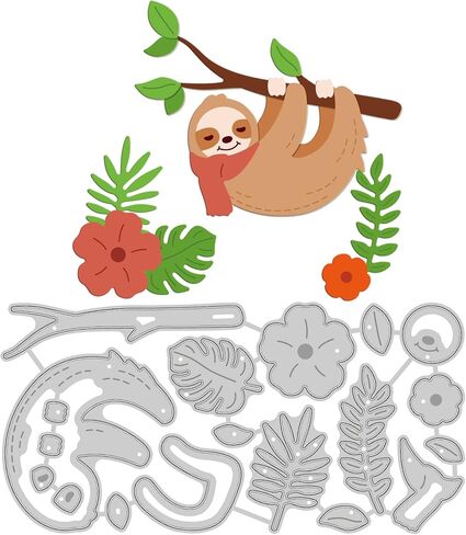 GLOBLELAND Sloths Metal Cutting Dies Branch Flower Grass Die Cuts for DIY Scrapbooking Festival Birthday Wedding Cards Making Album Envelope Decoration 4.69 x 2.32 inch, Matte Platinum in Saudi Arabia