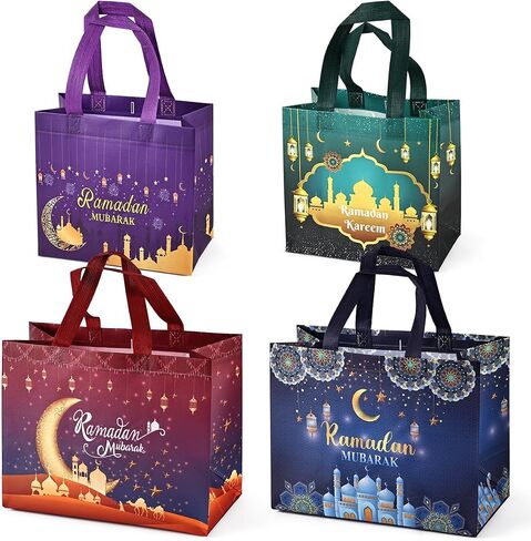 4 قطع من حقائب هدايا رمضان مبارك قابلة لإعادة الاستخدام، حقائب هدايا بأحجام متنوعة بمقابض، حقائب حفلات رمضان مبارك، حقائب رمضان غير منسوجة متعددة الوظائف لتغليف الهدايا، مستلزمات حفلات رمضان كريم in Saudi Arabia