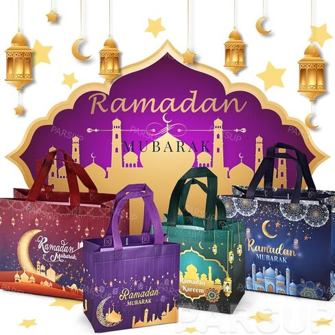 4 قطع من حقائب هدايا رمضان مبارك قابلة لإعادة الاستخدام، حقائب هدايا بأحجام متنوعة بمقابض، حقائب حفلات رمضان مبارك، حقائب رمضان غير منسوجة متعددة الوظائف لتغليف الهدايا، مستلزمات حفلات رمضان كريم in Saudi Arabia