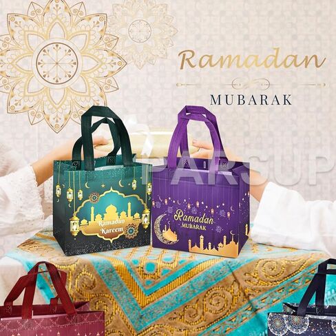 4 قطع من حقائب هدايا رمضان مبارك قابلة لإعادة الاستخدام، حقائب هدايا بأحجام متنوعة بمقابض، حقائب حفلات رمضان مبارك، حقائب رمضان غير منسوجة متعددة الوظائف لتغليف الهدايا، مستلزمات حفلات رمضان كريم in Saudi Arabia