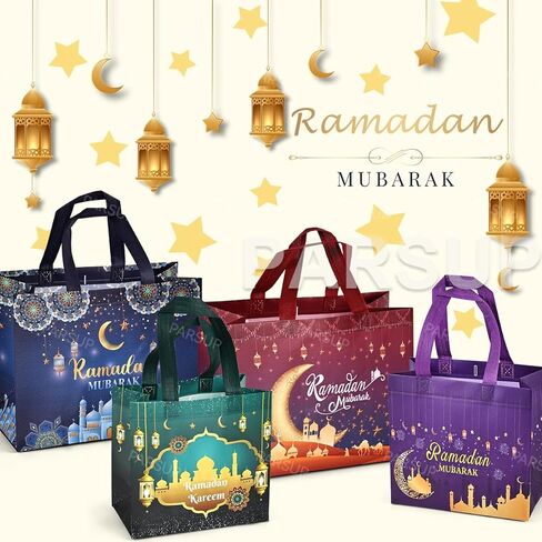 4 قطع من حقائب هدايا رمضان مبارك قابلة لإعادة الاستخدام، حقائب هدايا بأحجام متنوعة بمقابض، حقائب حفلات رمضان مبارك، حقائب رمضان غير منسوجة متعددة الوظائف لتغليف الهدايا، مستلزمات حفلات رمضان كريم in Saudi Arabia