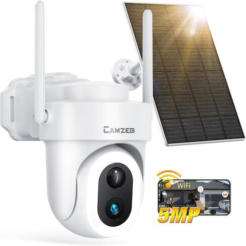 Upgraded 5MP WiFi Security Camera Outdoor System, 2K Solar Powered Security Camera Outside, Color Night Vision for Surveillance Home, 360°+110° Wide Angle, PIR Motion & AI Detect, 2-Way Talk Camera in Kuwait