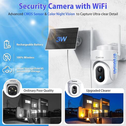 Upgraded 5MP WiFi Security Camera Outdoor System, 2K Solar Powered Security Camera Outside, Color Night Vision for Surveillance Home, 360°+110° Wide Angle, PIR Motion & AI Detect, 2-Way Talk Camera in Kuwait