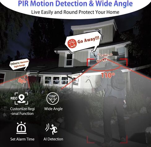 Upgraded 5MP WiFi Security Camera Outdoor System, 2K Solar Powered Security Camera Outside, Color Night Vision for Surveillance Home, 360°+110° Wide Angle, PIR Motion & AI Detect, 2-Way Talk Camera in Kuwait