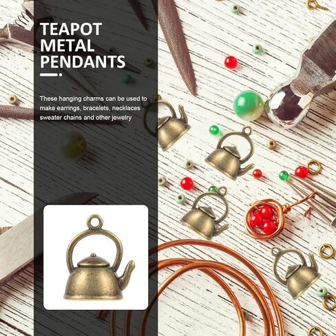 Yardwe 50pcs Metal Teapot Charms Ancient Silver Teapot Shape Pendant Kettle Figurine Tibetan Vintage Tea Kettle Charm Pendants for Jewelry Making Necklace Bracelet Earring Bulk in Saudi Arabia