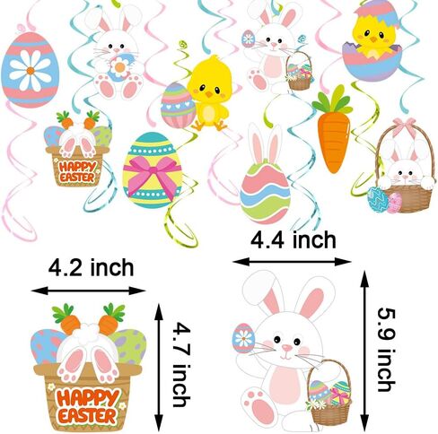 16 قطعة من دوامات عيد الفصح المعلقة، لا يمكنك صنعها بنفسك، بيض أرنب عيد الفصح، زينة سقف معلقة، لوازم حفلات عيد الفصح الربيعية، دوامات سقف من رقائق معدنية لامعة in Kuwait
