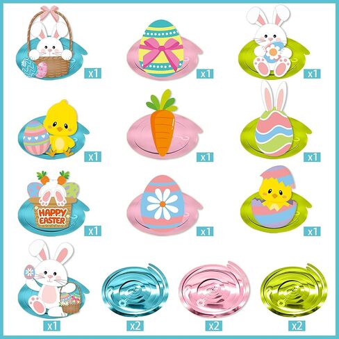 16 قطعة من دوامات عيد الفصح المعلقة، لا يمكنك صنعها بنفسك، بيض أرنب عيد الفصح، زينة سقف معلقة، لوازم حفلات عيد الفصح الربيعية، دوامات سقف من رقائق معدنية لامعة in Kuwait