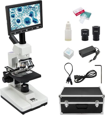 [درجة حرارة ثابتة] مجهر أحادي العين مركب ثنائي الرؤية من PRECIPETTE، تكبير 40X-2500X مع عدسة إلكترونية 5 ميجابكسل، شاشة LCD مقاس 7 بوصات، مرحلة ميكانيكية قابلة للتعديل، صندوق حمل من الألومنيوم in Kuwait