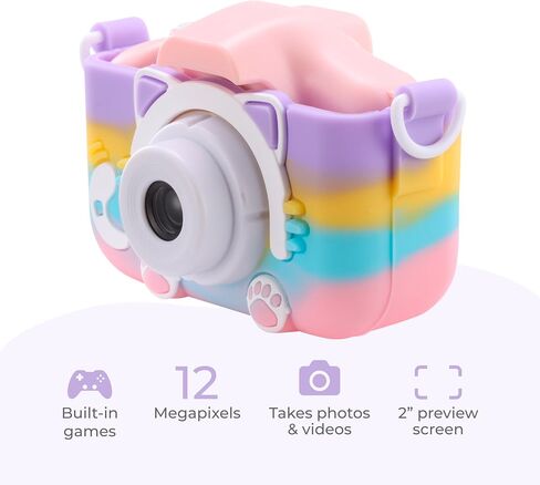 VIVITAR Kids Tech - شاشة كاميرا للأطفال مقاس 2 بوصة للحظات ممتعة - التقط صورًا بدقة 12 ميجابكسل، وتسجيل مقاطع فيديو عالية الدقة بدقة 1080 بكسل، وألعاب مدمجة، وحقيبة متينة مقاومة للسقوط، وقابلة لإعادة الشحن عبر USB لمتعة لا تتوقف in Kuwait