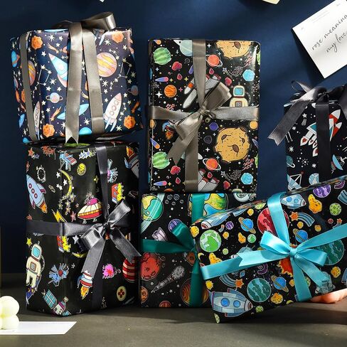 ورق تغليف الفضاء الخارجي من sikiweiter - ورق تغليف المجرة، 12 ورقة ورق تغليف عيد الميلاد للفتيان في عيد الميلاد وعطلة عيد الميلاد، 19.7 × 27.6 بوصة لكل ورقة in Kuwait