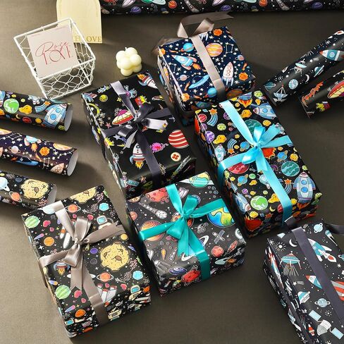 ورق تغليف الفضاء الخارجي من sikiweiter - ورق تغليف المجرة، 12 ورقة ورق تغليف عيد الميلاد للفتيان في عيد الميلاد وعطلة عيد الميلاد، 19.7 × 27.6 بوصة لكل ورقة in Kuwait