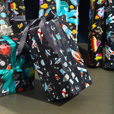 ورق تغليف الفضاء الخارجي من sikiweiter - ورق تغليف المجرة، 12 ورقة ورق تغليف عيد الميلاد للفتيان في عيد الميلاد وعطلة عيد الميلاد، 19.7 × 27.6 بوصة لكل ورقة in Kuwait