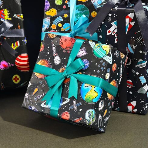 ورق تغليف الفضاء الخارجي من sikiweiter - ورق تغليف المجرة، 12 ورقة ورق تغليف عيد الميلاد للفتيان في عيد الميلاد وعطلة عيد الميلاد، 19.7 × 27.6 بوصة لكل ورقة in Kuwait