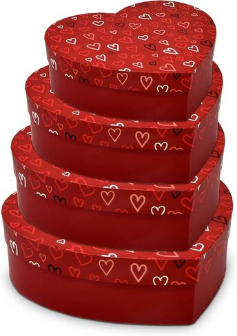 Gift Boutique Valentine's Day Heart Shaped Gift Boxes 4 Pack Red Valentine Hearts Treat Box with Lids Valentines Nesting Cardboard Box for Gift Giving Holiday Decorative Present Wrapping & Packaging in Saudi Arabia