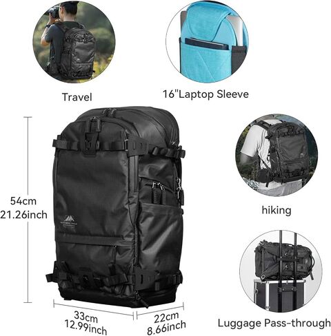 Tenzing 25L Camera Backpack with Rain Cover for Photographers 14 inch Laptop Compartment Waterproof Large Camera Bag for DSLR, SLR, Drone,Cameras, Batteries, Lenses,Tripod(Black) in Saudi Arabia