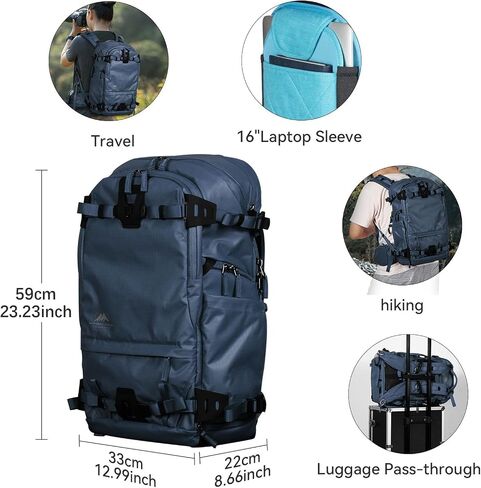 Tenzing 25L Camera Backpack with Rain Cover for Photographers 14 inch Laptop Compartment Waterproof Large Camera Bag for DSLR, SLR, Drone,Cameras, Batteries, Lenses,Tripod(Black) in Saudi Arabia