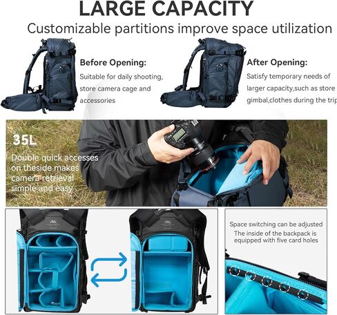 Tenzing 25L Camera Backpack with Rain Cover for Photographers 14 inch Laptop Compartment Waterproof Large Camera Bag for DSLR, SLR, Drone,Cameras, Batteries, Lenses,Tripod(Black) in Saudi Arabia