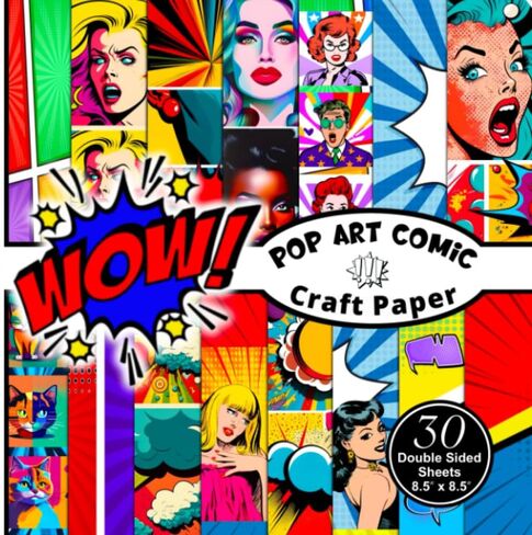 Pop Art Comic Craft Paper: Decorative Scrapbook and Craft Paper. 8.5 x 8.5 inches, 15 styles, 30 double-sided sheets. in Saudi Arabia