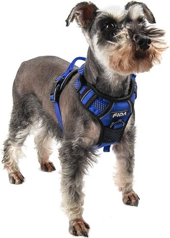 سرج Fida للكلاب بتصميم عاكس بالكامل، صدرية مضادة للسحب للحيوانات الأليفة مع مشبكين للمقود، مبطن ناعم قابل للتعديل مع مقبض تحكم سهل للكلاب الصغيرة (صغير، أزرق) in Kuwait