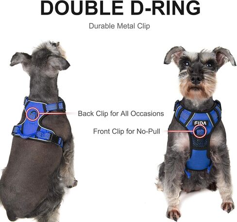 سرج Fida للكلاب بتصميم عاكس بالكامل، صدرية مضادة للسحب للحيوانات الأليفة مع مشبكين للمقود، مبطن ناعم قابل للتعديل مع مقبض تحكم سهل للكلاب الصغيرة (صغير، أزرق) in Kuwait