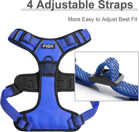 سرج Fida للكلاب بتصميم عاكس بالكامل، صدرية مضادة للسحب للحيوانات الأليفة مع مشبكين للمقود، مبطن ناعم قابل للتعديل مع مقبض تحكم سهل للكلاب الصغيرة (صغير، أزرق) in Kuwait
