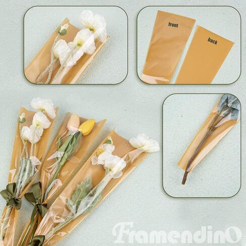 Framendino, 100 Pack Single Rose Clear Bags Flower Packaging Bag Floral Bouquet Wrapping Paper for Birthday Gift Valentines Day in Saudi Arabia