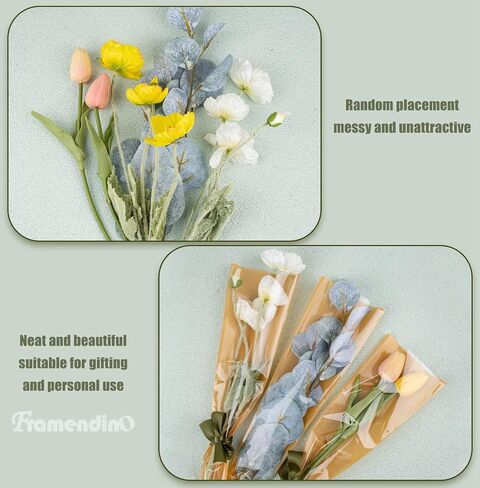 Framendino, 100 Pack Single Rose Clear Bags Flower Packaging Bag Floral Bouquet Wrapping Paper for Birthday Gift Valentines Day in Saudi Arabia